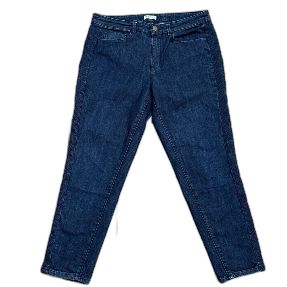 Coldwater Creek Women's Ankle Jeans Diamond Embroidered Sides Dark Wash Size 12
